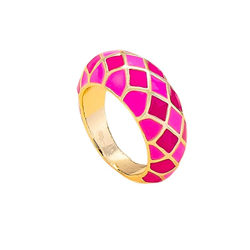 Anillo rejilla esmalte fucsia