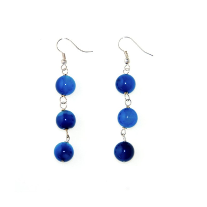Pendientes bolitas agata azul