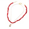 Collar coral rojo  y concha dorada