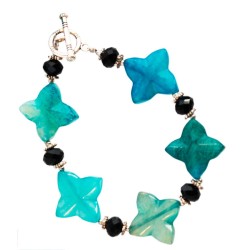 Brazalete estrellas de jade azul y cuarzo negro