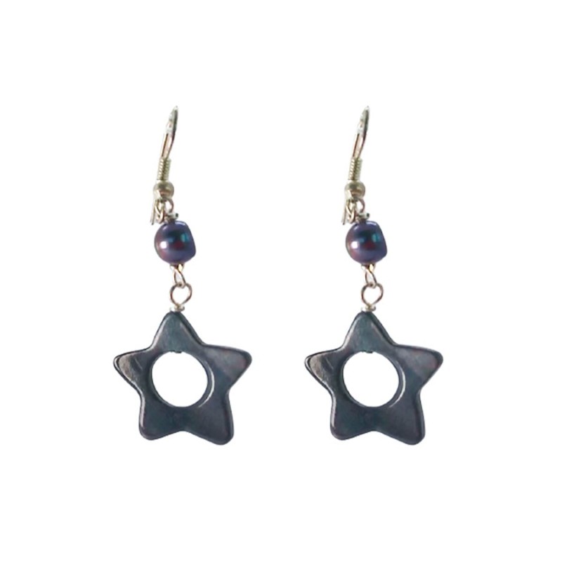 Pendientes estrella de nacar gris