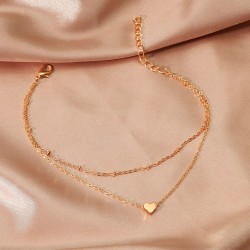 Tobillera doble cadena con corazón dorado