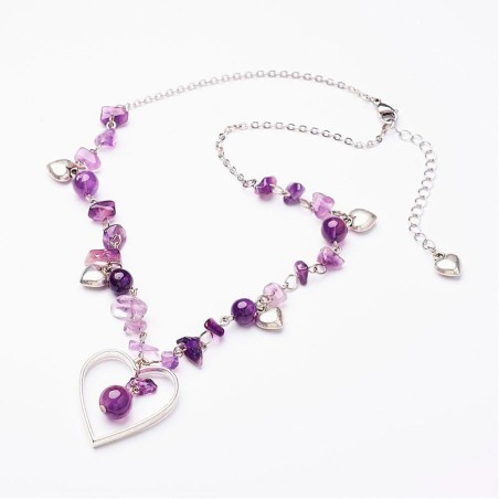 Collar amatistas y corazones