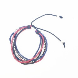 Original pulsera multiples tiras cuero azul  y violeta