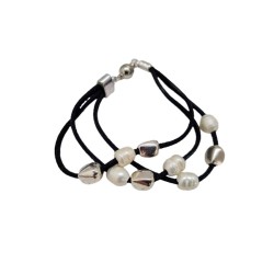 Pulsera multitira cuero con perlas de rio
