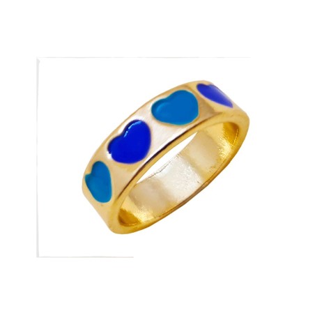 Anillo dorado con corazones azules